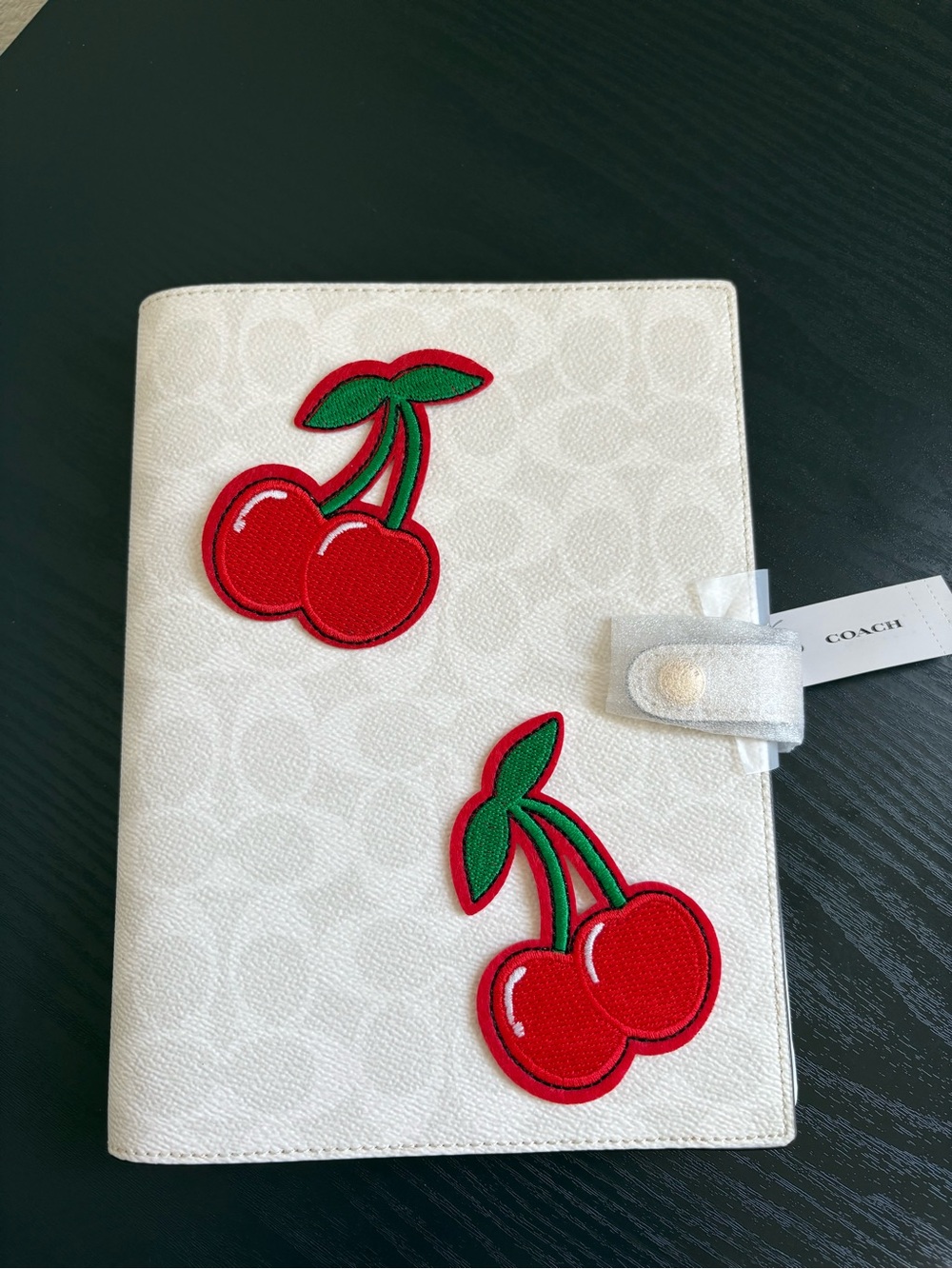 Coach White Notebook Cover with Red Cherry Patches